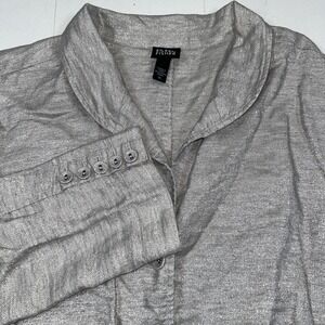 Women's Eileen Fisher Silver Metallic Linen Blend Blazer Pockets Jacket XL